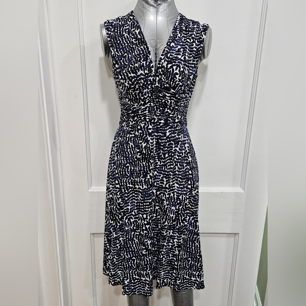 Jones New York Blue V-Neck Polyester Back Zip Lined Dress 8P